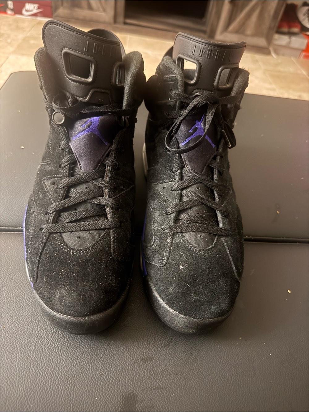 Jordan Black and Purple Suede High-Top Sneakers